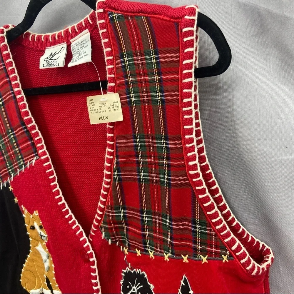 Vintage 90’s Red Plaid Knit Button Front‎ Dog Vest NWT Dead Stock Size 18/20